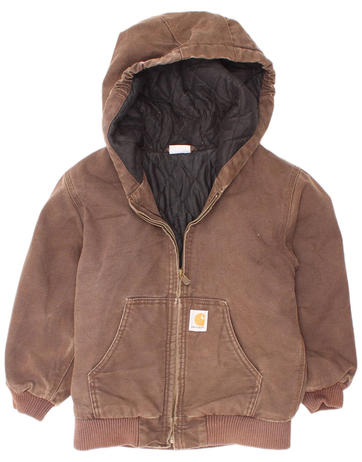 Kurtka bomberka Carhartt chłopięca z kapturem, 7-8 lat, mała, brązowa, bawełniana