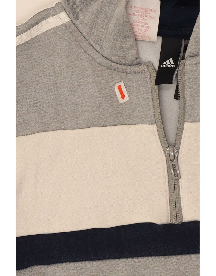 Chłopięca bluza z kapturem Adidas 11-12 lat Szary poliester z blokami kolorów