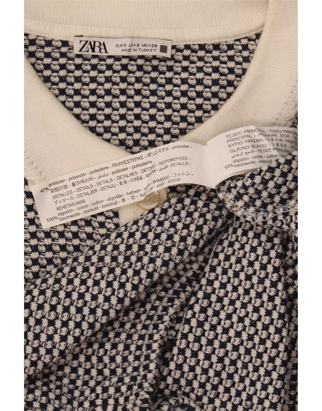 Damska krótka koszulka polo Zara UK 10, mała, niebieska, geometryczna, poliester