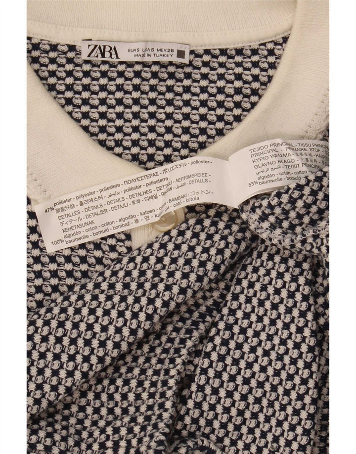 Damska krótka koszulka polo Zara UK 10, mała, niebieska, geometryczna, poliester