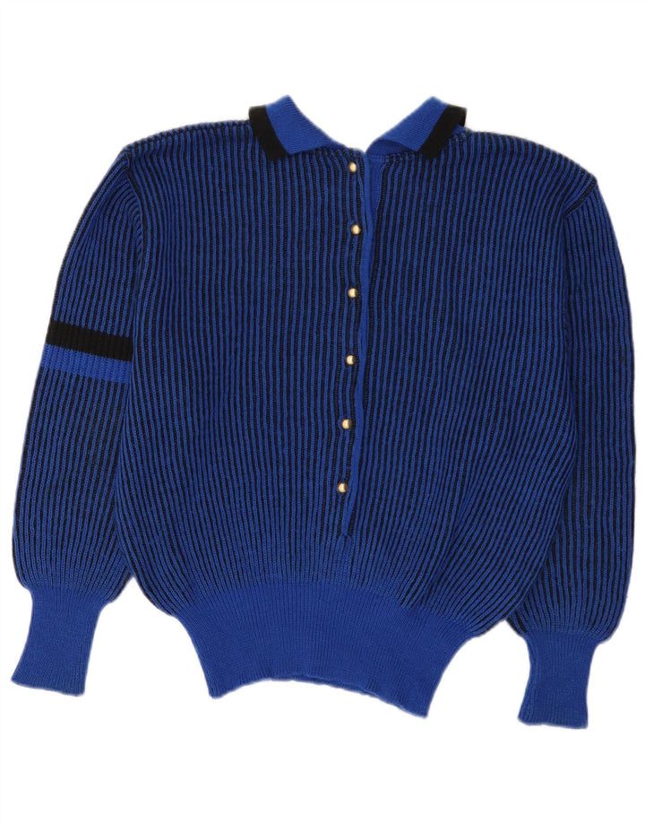Damski sweter polo VINTAGE UK 12 w średnie niebieskie paski