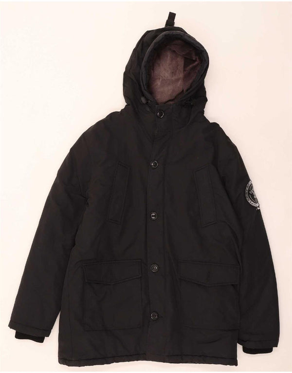 Superdry Męski ocieplany płaszcz z kapturem UK 44 2XL Czarny Poliester