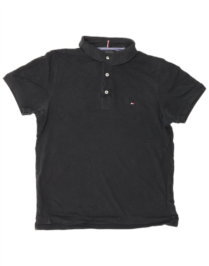 Męska koszulka polo slim fit TOMMY HILFIGER, średnia czarna, bawełniana