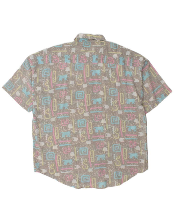 Vintage męska koszula z krótkim rękawem XL, szara, geometryczna