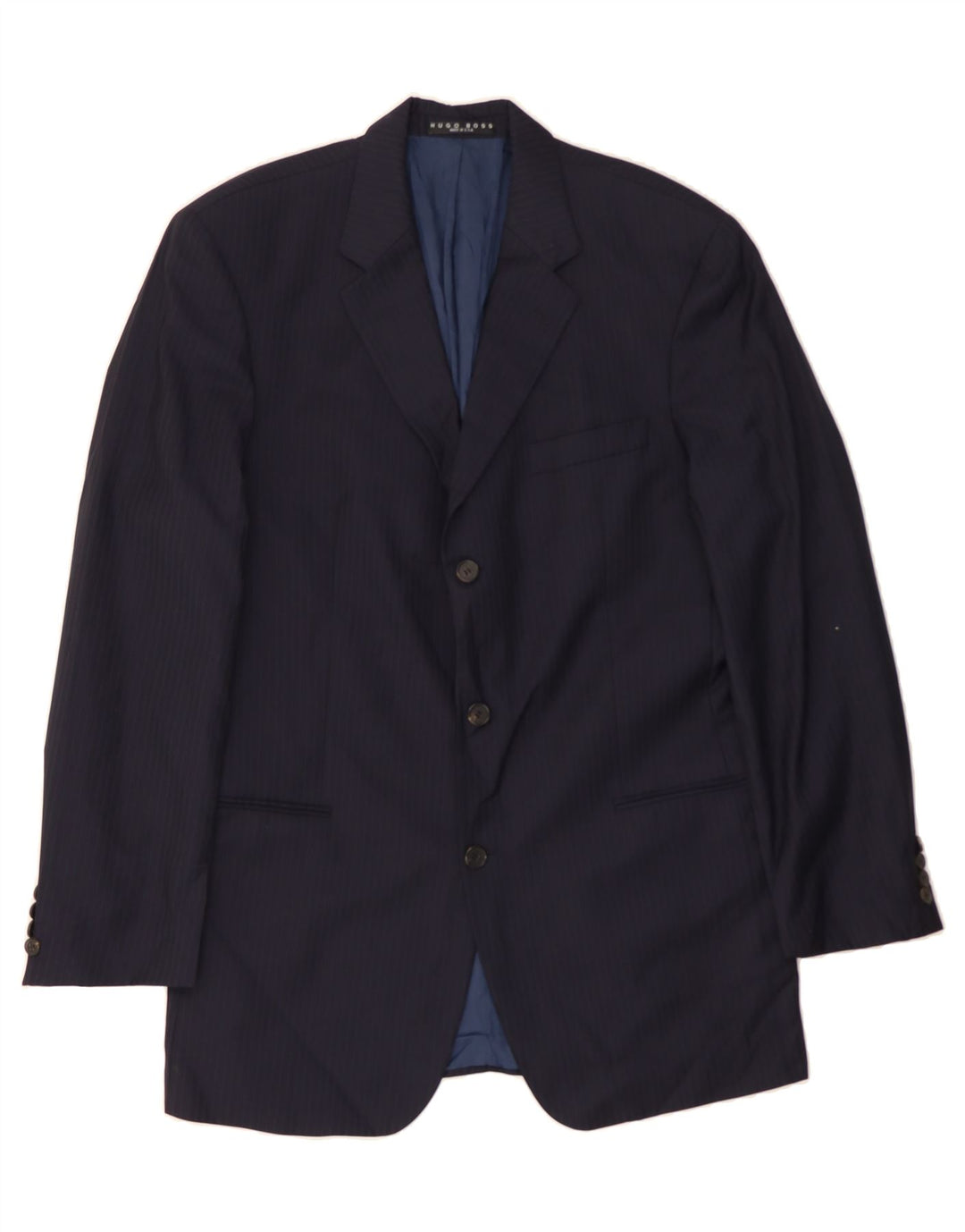 HUGO BOSS Mens 3 Button Blazer Jacket UK 42 XL Navy Blue Pinstripe Vintage Hugo Boss and Second-Hand Hugo Boss from Messina Hembry 
