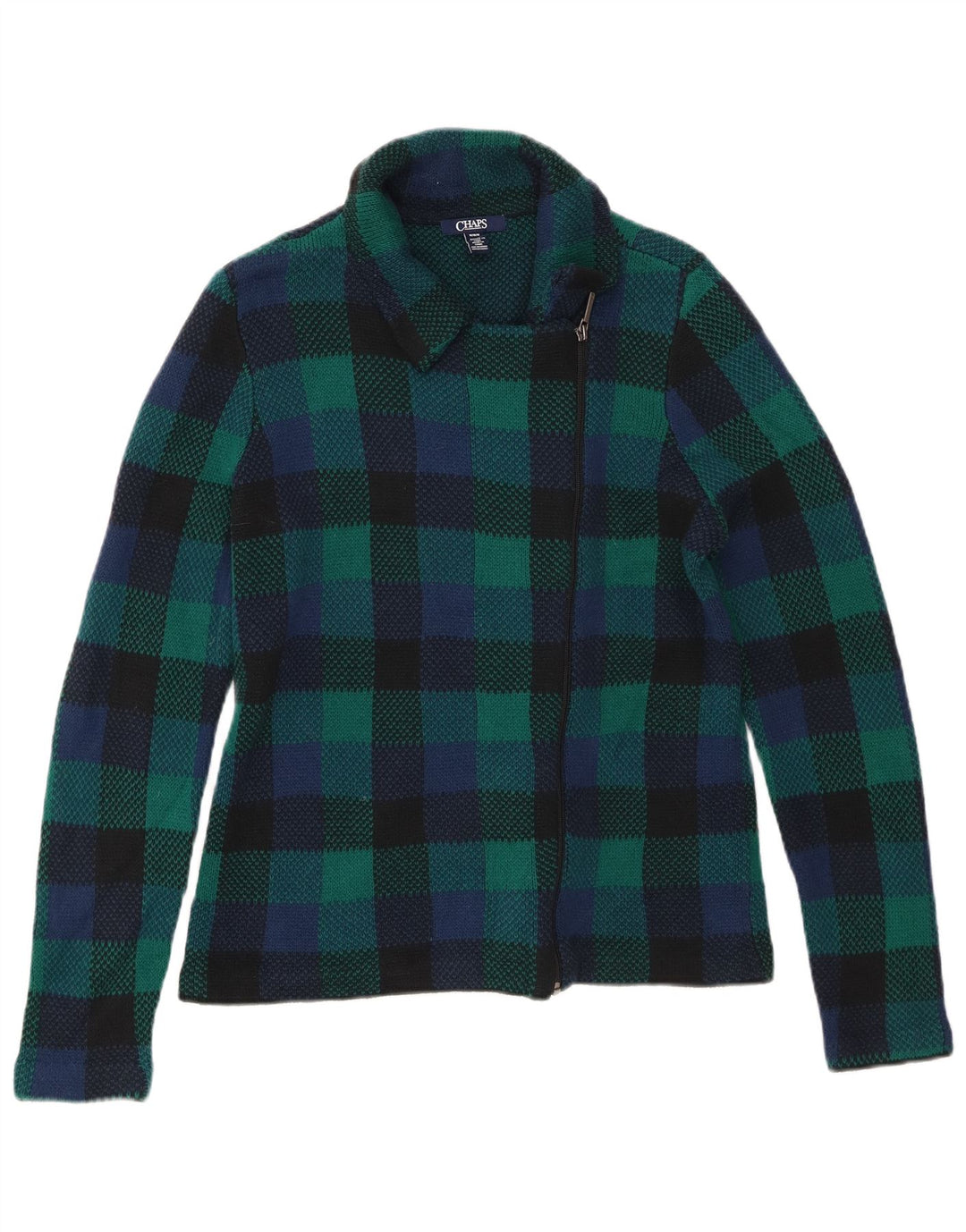 Damski sweter rozpinany Chaps UK 14, bawełna w średnią zieloną kratkę