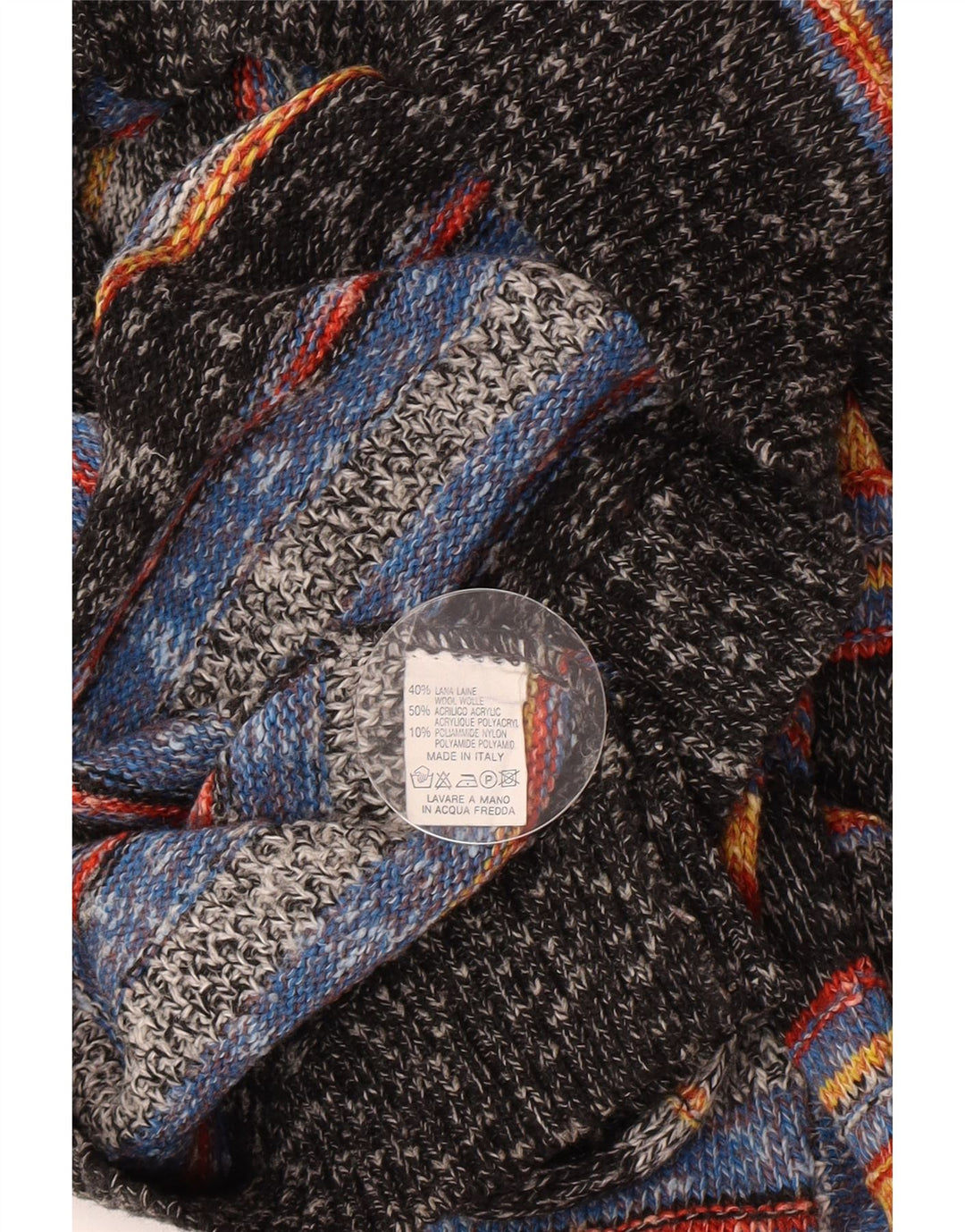 Vintage męski sweter z dekoltem w kształcie litery V, duży, wielokolorowy akryl w paski