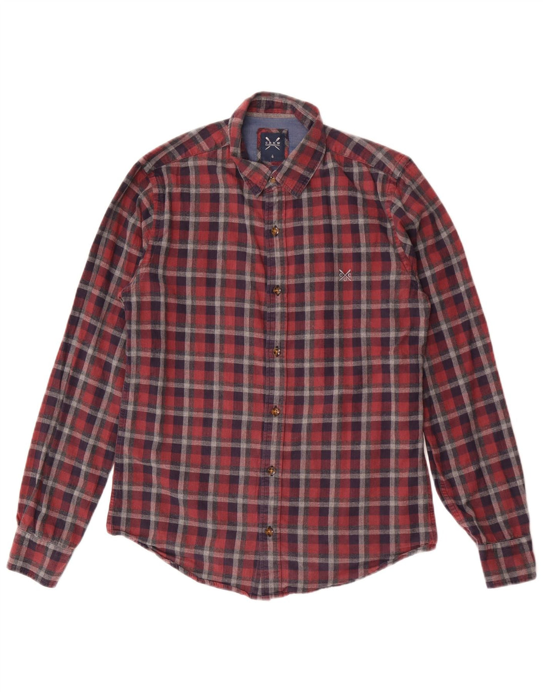 Crew Clothing Męska koszula flanelowa, mała, bawełniana w czerwoną kratę