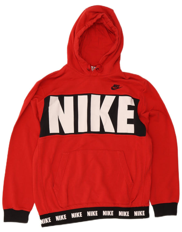 Męski sweter z kapturem Nike z grafiką, duży, czerwony, bawełniany z blokami kolorów