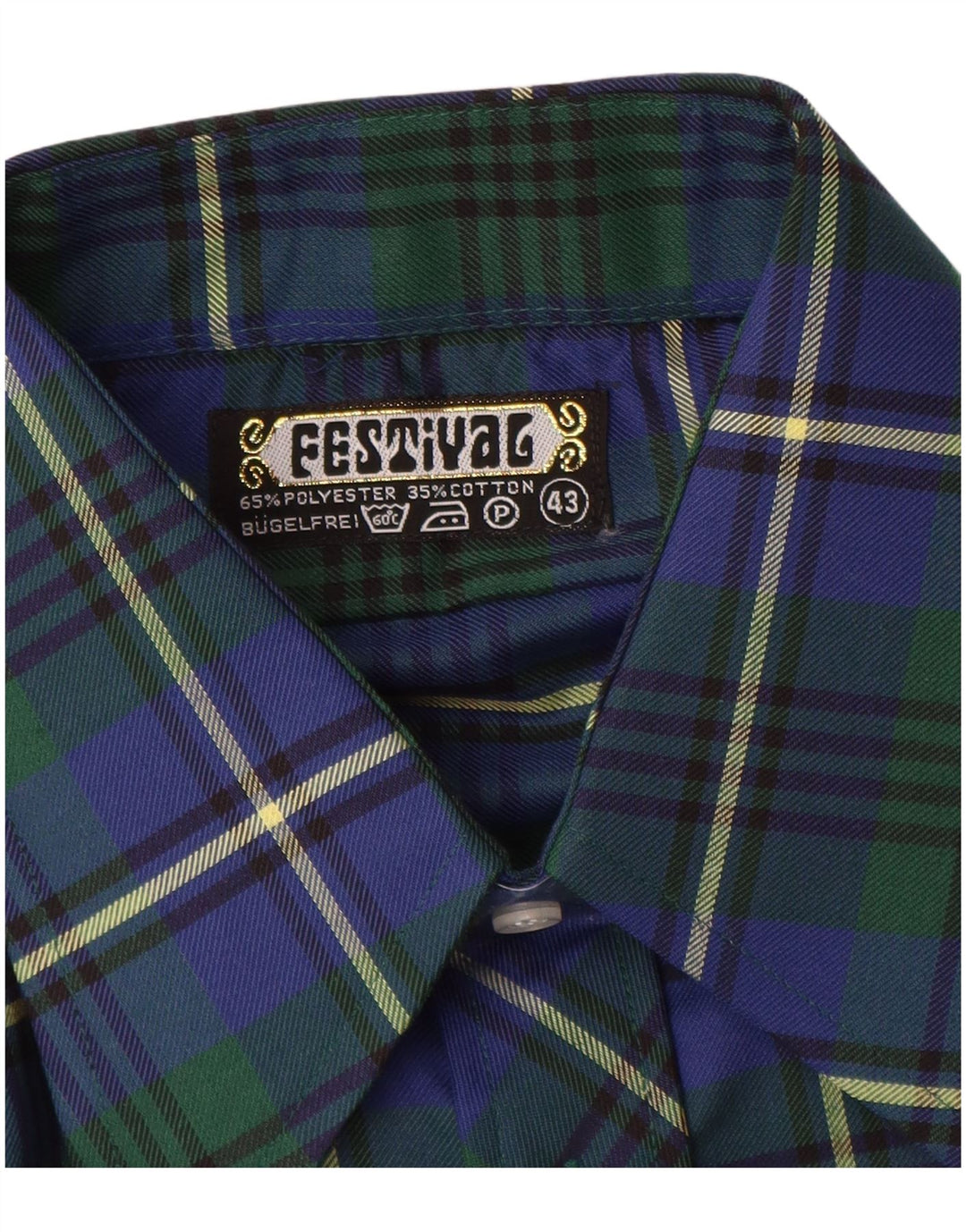 Męska koszula flanelowa w stylu vintage, rozmiar 43 XL, poliester w niebieską kratkę