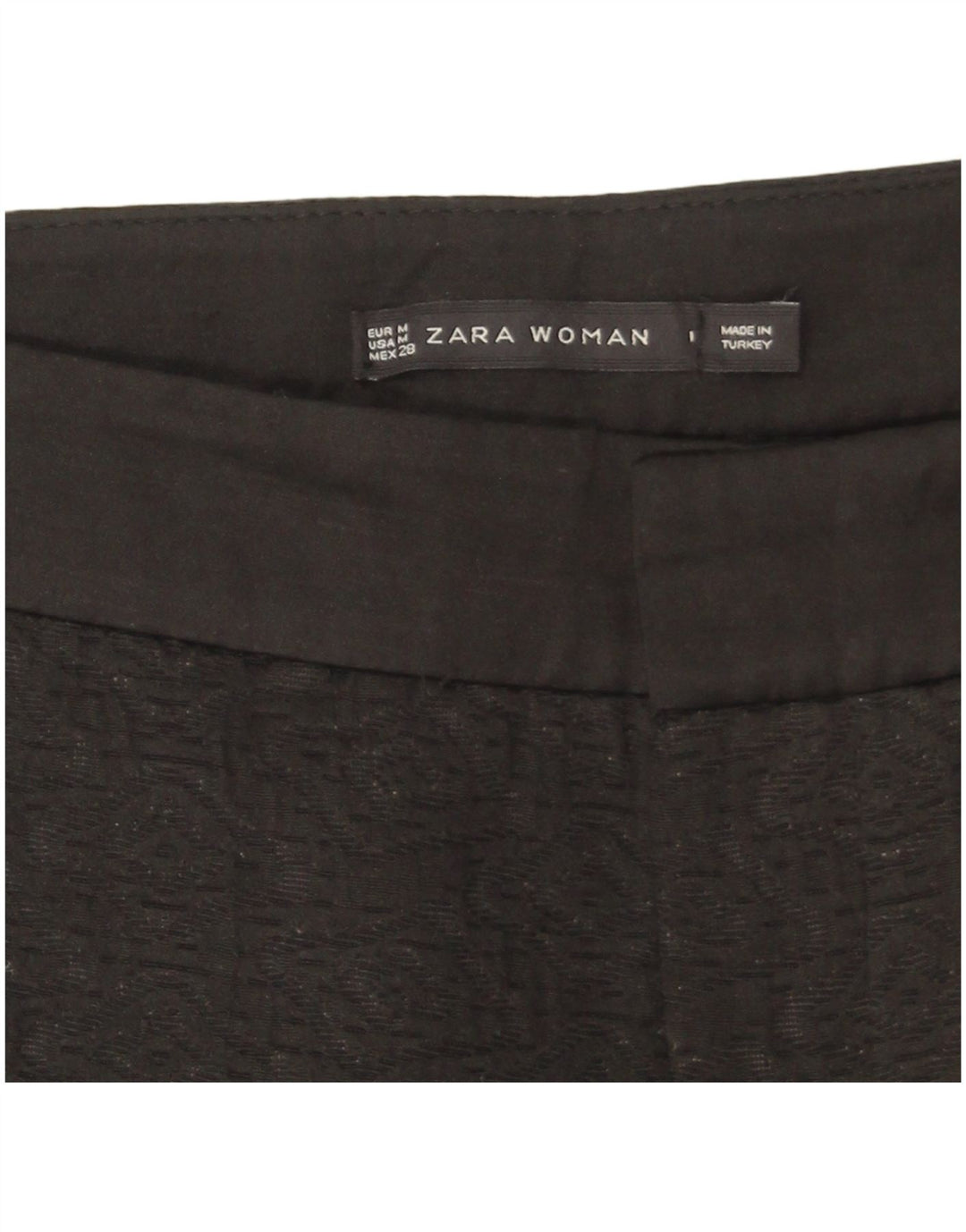 Spodnie damskie Zara Slim Chino, średnie W28 L27, czarne, geometryczne, poliester