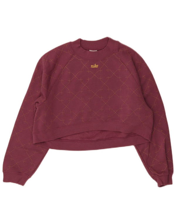 Damska bluza dresowa Nike Crop Oversize UK 6 XS Burgundowa bawełniana kratka