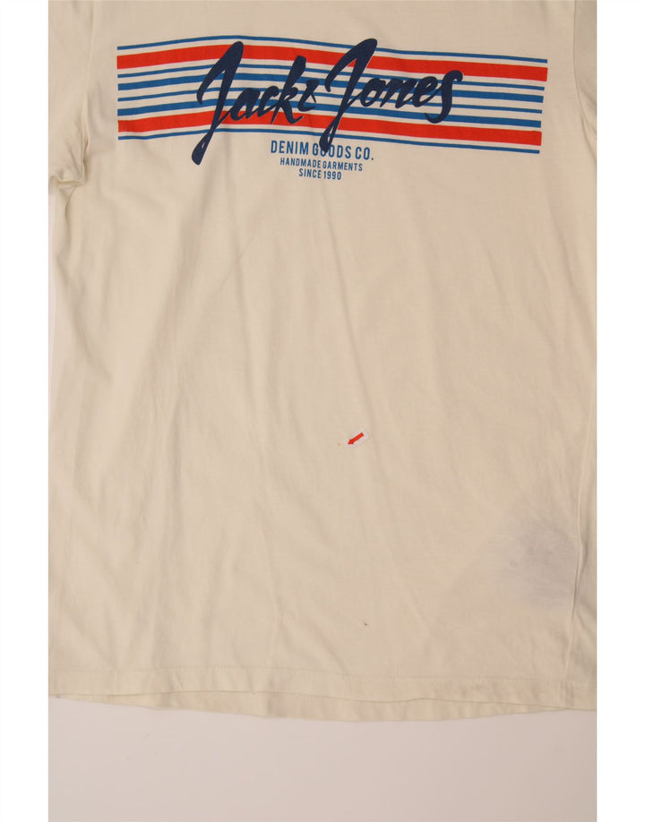 JACK & JONES Mens Graphic T-Shirt Top  Small Off White Cotton Vintage Jack & Jones and Second-Hand Jack & Jones from Messina Hembry 