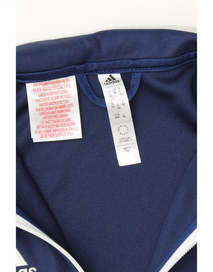 ADIDAS Boys Aeroready Tracksuit Top Jacket 11-12 Years Navy Blue Polyester