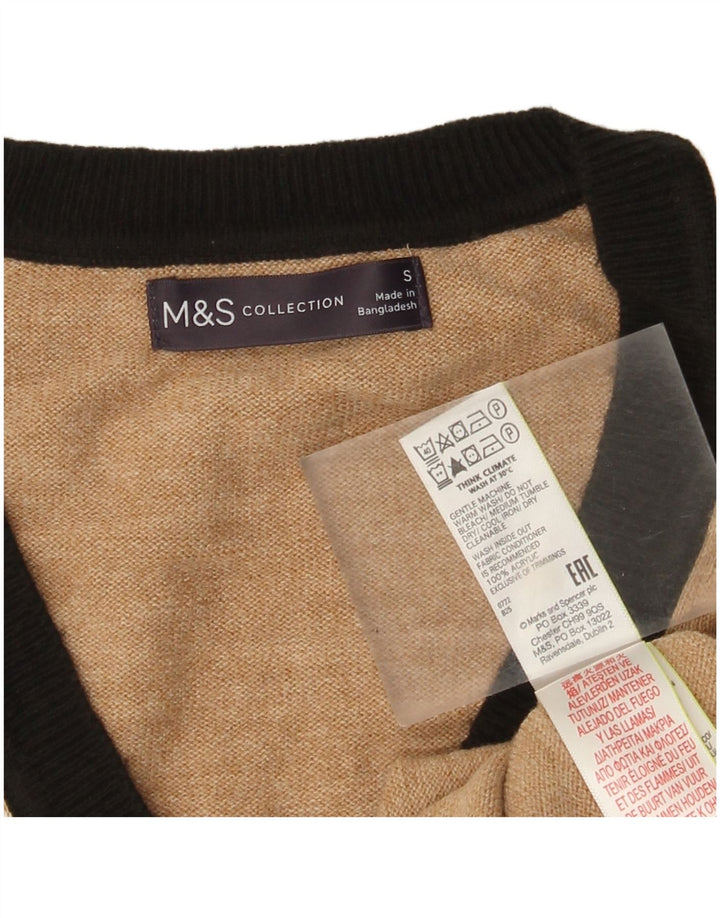 Sweter damski Marks & Spencer z dekoltem w kształcie litery V, UK 10, mały, beżowy, nakrapiany