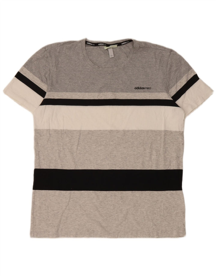 Adidas Męski T-shirt Top Duży Szary Bawełniany Paski