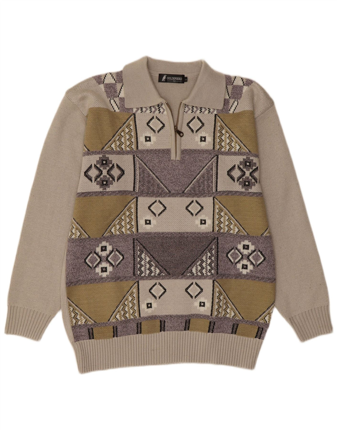 Męski sweter polo VINTAGE IT 50 w kolorze średniego beżu, geometryczny
