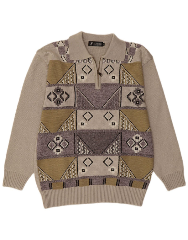Męski sweter polo VINTAGE IT 50 w kolorze średniego beżu, geometryczny