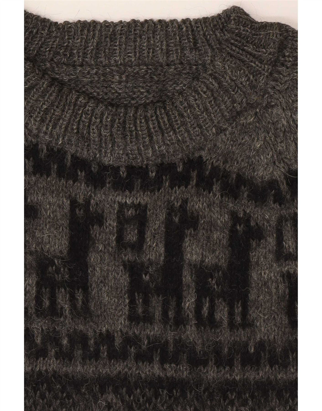 Vintage męski sweter z okrągłym dekoltem, mały szary geometryczny