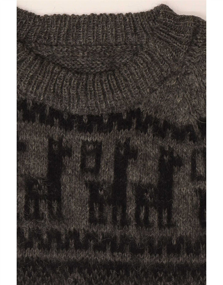 Vintage męski sweter z okrągłym dekoltem, mały szary geometryczny