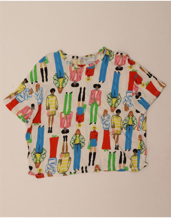 Damska koszulka z krótkim rękawem Zara z abstrakcyjnym wzorem i grafiką Top UK 16, duża w kolorze złamanej bieli