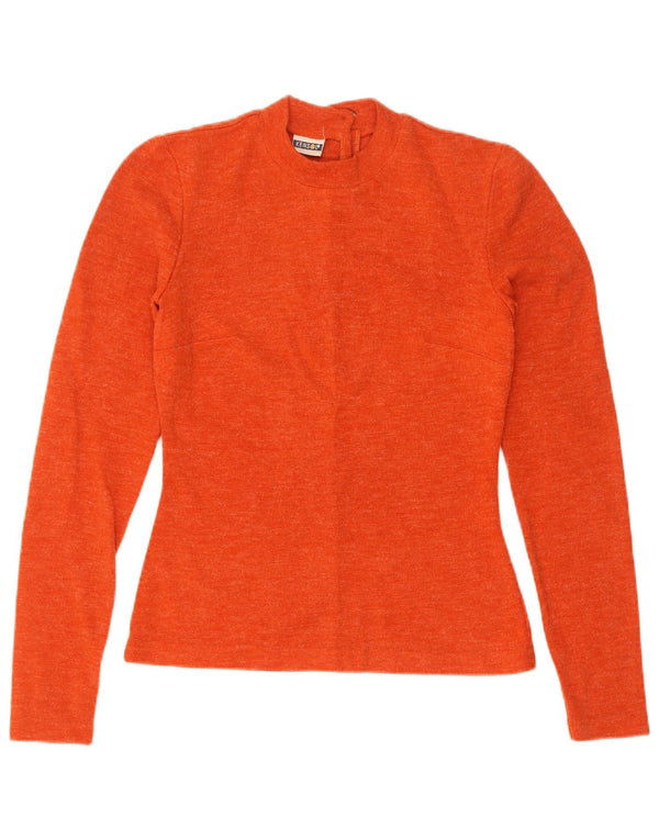 Sweter damski w stylu vintage z okrągłym dekoltem UK 10, mały pomarańczowy nylon