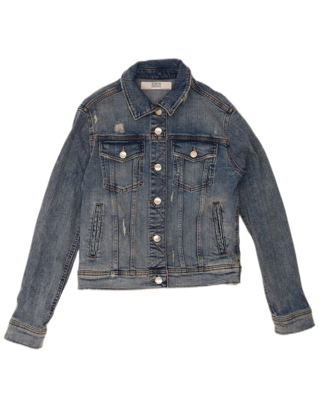 ZARA Womens Crop Denim Jacket UK 14 Medium Blue Cotton