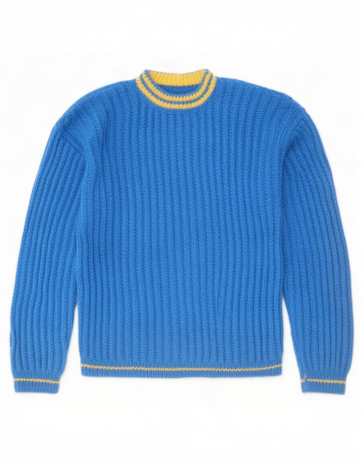 Vintage męski sweter z wycięciem pod szyją, duży niebieski