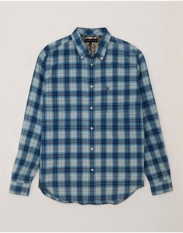 Męska koszula flanelowa Tommy Hilfiger w średnią niebieską kratkę, bawełniana