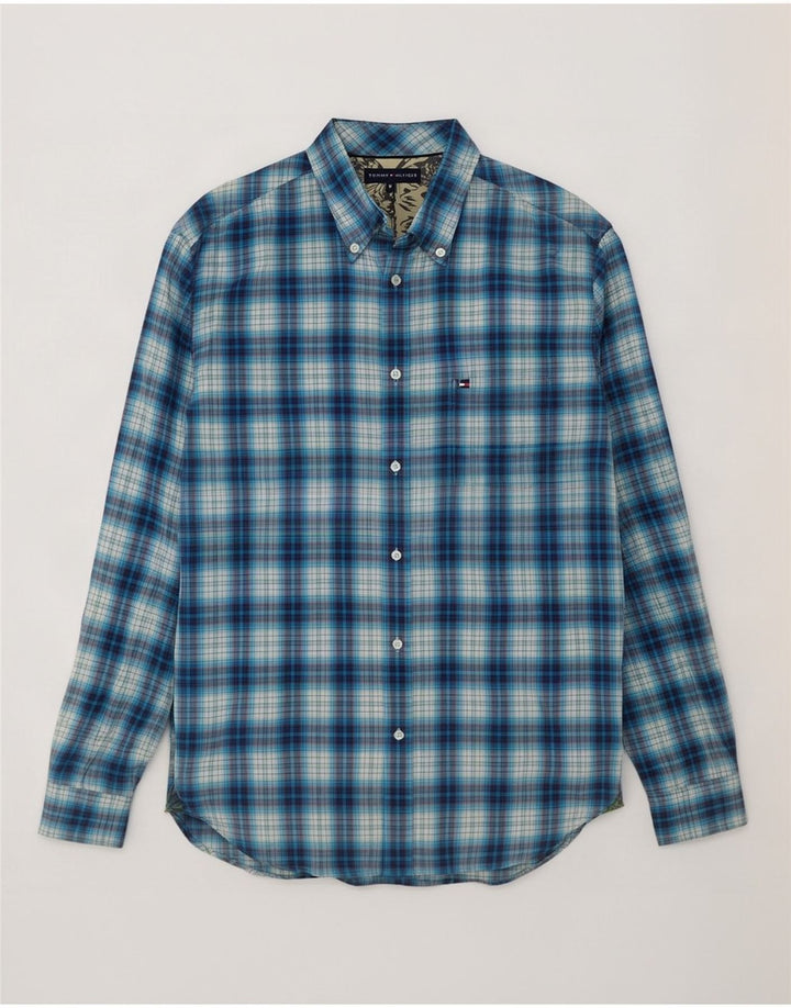 Męska koszula flanelowa Tommy Hilfiger w średnią niebieską kratkę, bawełniana