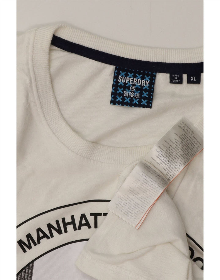 Damska koszulka z grafiką SUPERDRY Top UK 18 XL, biała bawełna