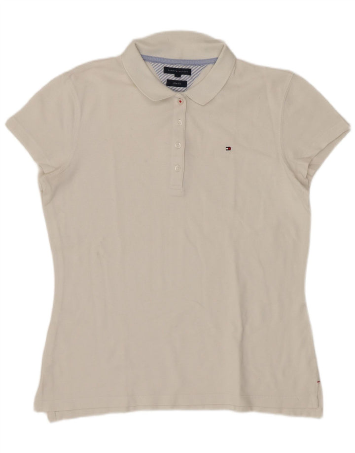 Damska koszulka polo Slim Fit Tommy Hilfiger UK 12, średnia biel