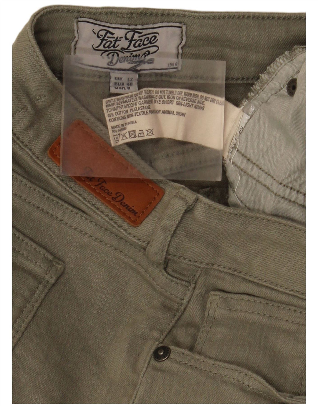 Damskie spodenki jeansowe Fat Face UK 12 Medium W32, bawełna khaki