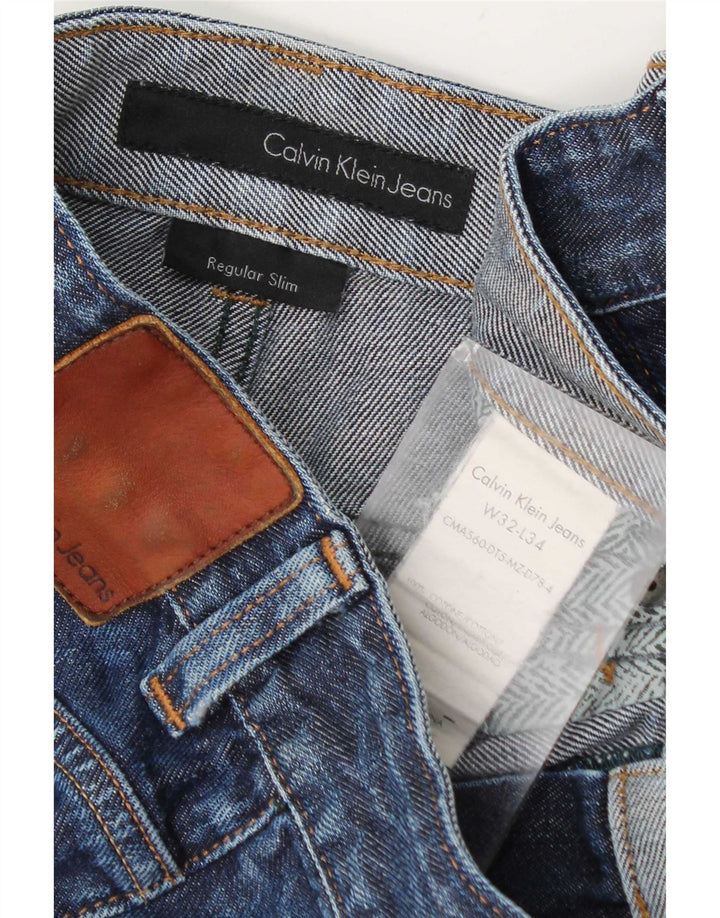 Męskie dżinsy Calvin Klein w trudnej sytuacji, regularne, wąskie W32 L34, niebieska bawełna