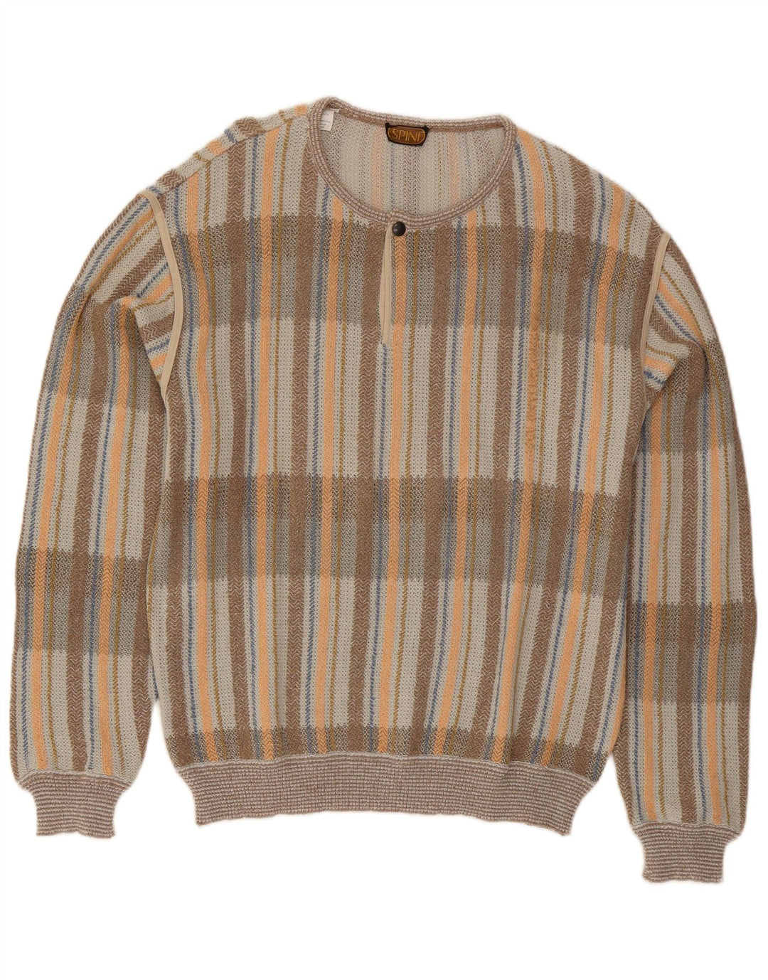 Vintage męski sweter zapinany na guziki IT 54 XL, szara bawełniana kratka