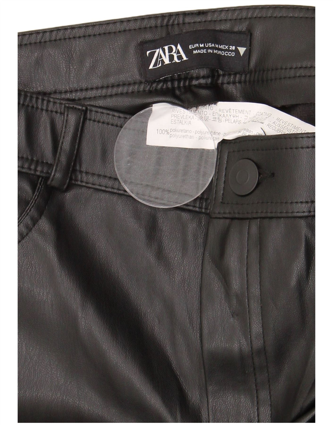 Spodnie damskie Zara Slim ze sztucznej skóry, średnie W28 L28, czarne, poliuretanowe