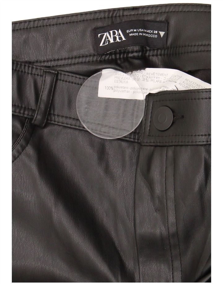 Spodnie damskie Zara Slim ze sztucznej skóry, średnie W28 L28, czarne, poliuretanowe