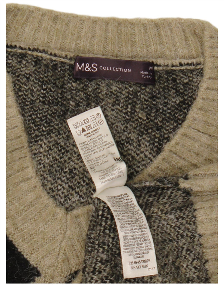 Marks & Spencer Damski sweter z dekoltem w kształcie litery V, UK 14, średni khaki