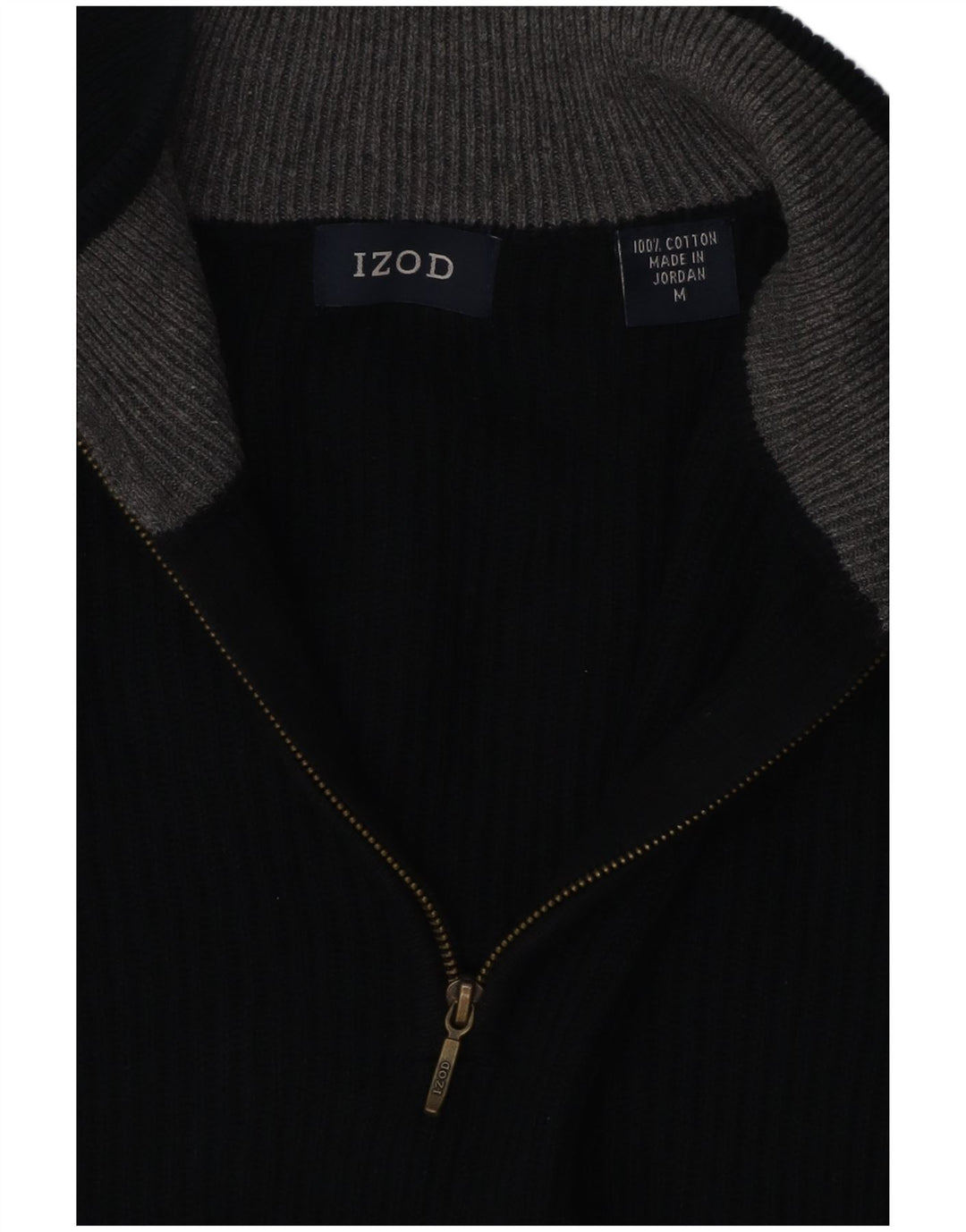 IZOD Męski sweter z zamkiem błyskawicznym, średnio czarny, bawełniany