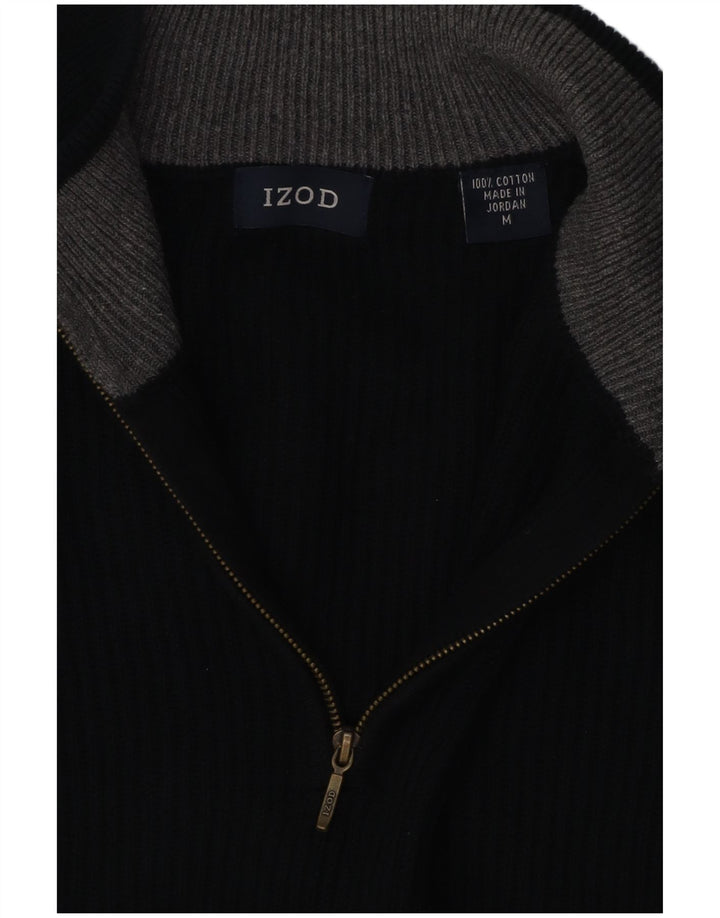 IZOD Męski sweter z zamkiem błyskawicznym, średnio czarny, bawełniany