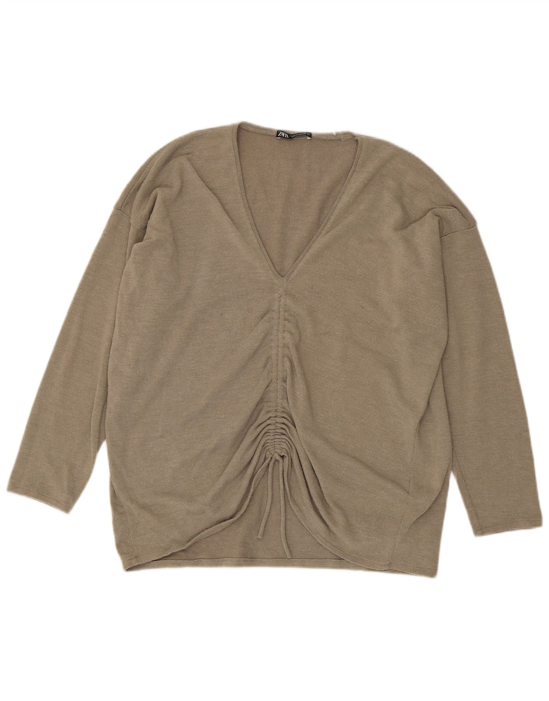 Damski top oversize Zara z długim rękawem, UK 12, średni beżowy poliester