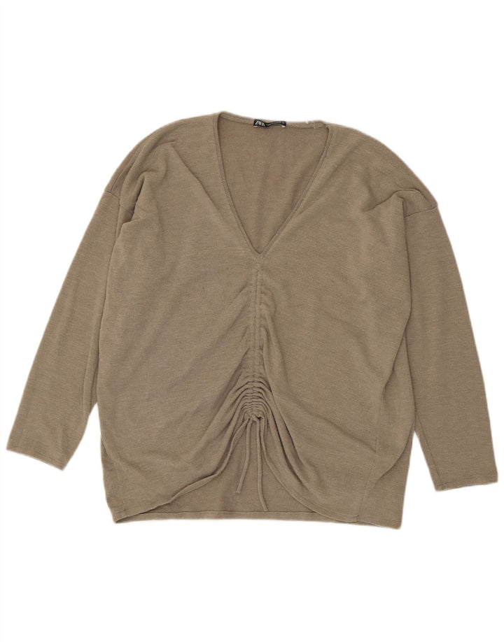 Damski top oversize Zara z długim rękawem, UK 12, średni beżowy poliester