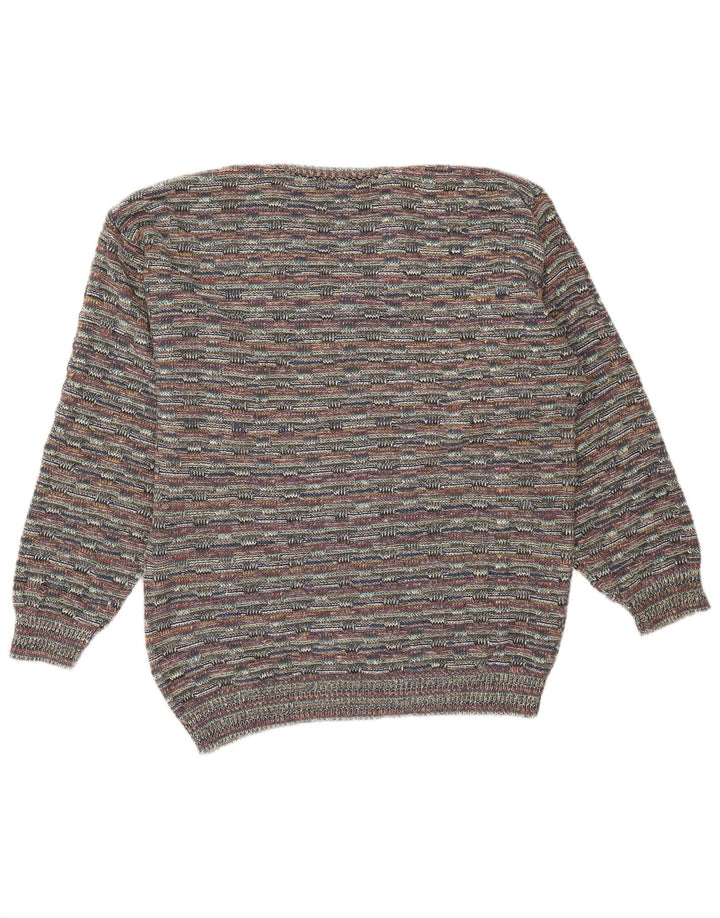 Vintage męski sweter z dekoltem w kształcie litery V, XL, szary, nakrapiany