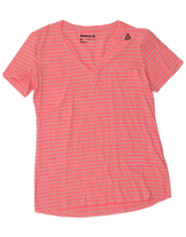 T-shirt damski Reebok Top UK 12 Średni różowy poliester w paski