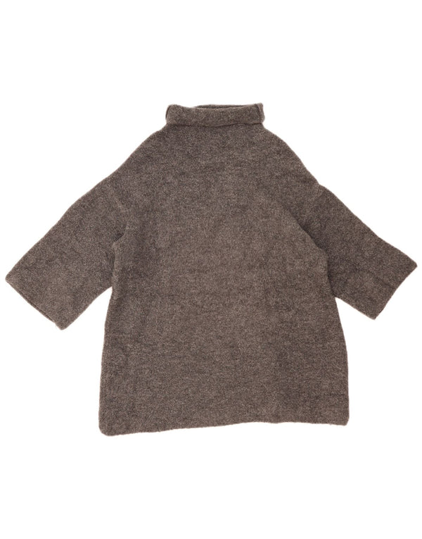 ZARA Womens 3/4 Sleeve Oversized Roll Neck Jumper Sweater UK 10 Small Grey