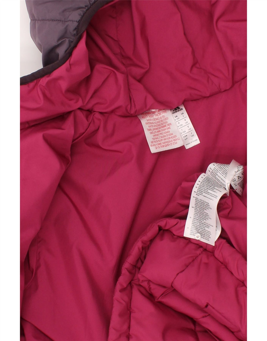 Chłopięca wyściełana kurtka z kapturem Adidas 9-10 lat Różowy poliester z blokami kolorów