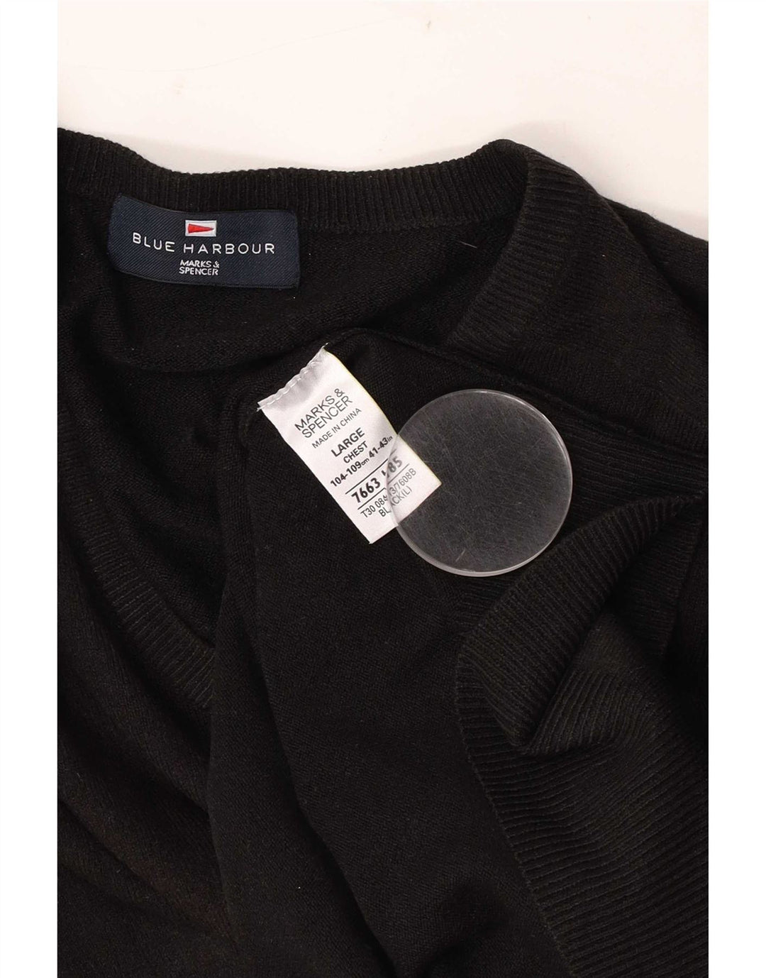 Marks & Spencer Męski sweter z dekoltem w kształcie litery V, UK 41/43, duży czarny