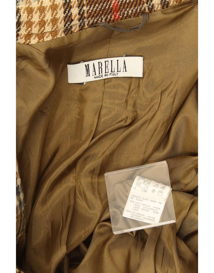 Marella damska marynarka zapinana na 2 guziki UK 18 XL, brązowa wełniana kratka