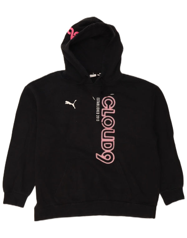 Damska bluza z kapturem Puma z grafiką, oversize UK 14, średnia czarna bawełna