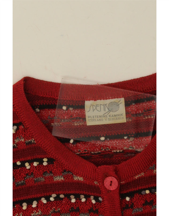 VINTAGE Womens Cardigan Sweater UK 12 Medium Red Geometric